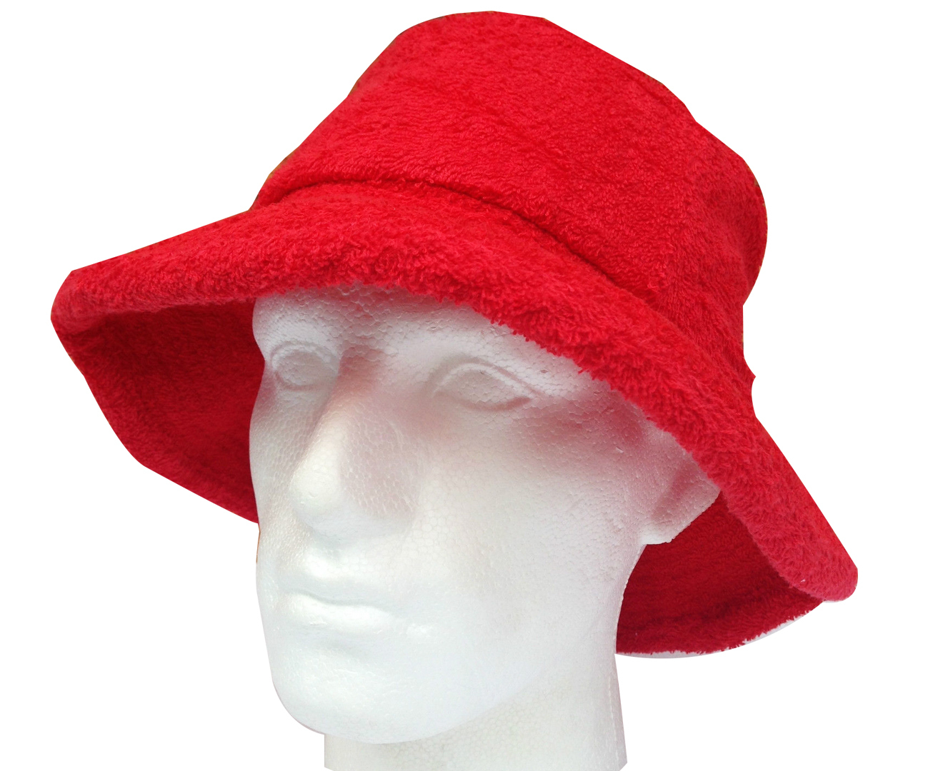 V563-BR-TTOWBUCKHAT-RED-L-202503051706-00 Terry Towelling BUCKET HAT Daggy Fishing Camping Lad Cap Retro 100% COTTON - Red - Large - Image 1