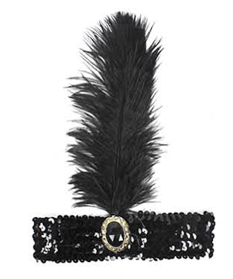 V563-BR-WIDEFLAPPER-BLK-184961-00 WIDE FLAPPER HEADBAND Feather Sequin Costume Gatsby Charleston Headpiece 1920s - Black - Image 1