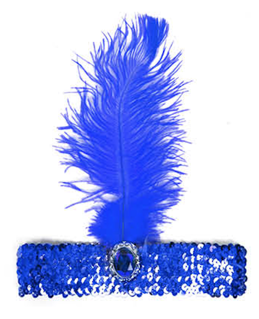 V563-BR-WIDEFLAPPER-BLU-184965-00 WIDE FLAPPER HEADBAND Feather Sequin Costume Gatsby Charleston Headpiece 1920s - Blue - Image 1