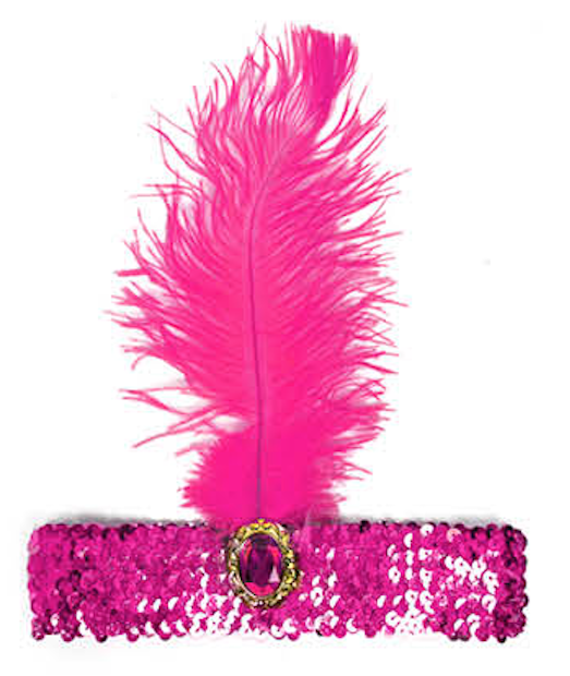 V563-BR-WIDEFLAPPER-HOTPNK-184973-00 WIDE FLAPPER HEADBAND Feather Sequin Costume Gatsby Charleston Headpiece 1920s - Hot Pink - Image 1