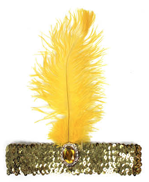 V563-BR-WIDEFLAPPER-ORG-184981-00 WIDE FLAPPER HEADBAND Feather Sequin Costume Gatsby Charleston Headpiece 1920s - Orange - Image 1
