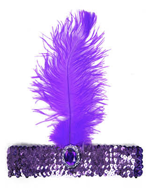 V563-BR-WIDEFLAPPER-PRPLE-184985-00 WIDE FLAPPER HEADBAND Feather Sequin Costume Gatsby Charleston Headpiece 1920s - Purple - Image 1