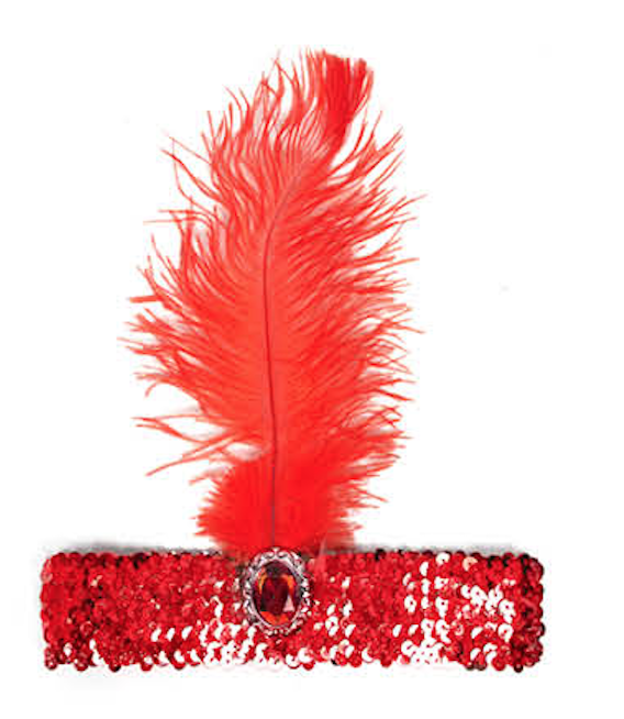 V563-BR-WIDEFLAPPER-RED-184989-00 WIDE FLAPPER HEADBAND Feather Sequin Costume Gatsby Charleston Headpiece 1920s - Red - Image 1