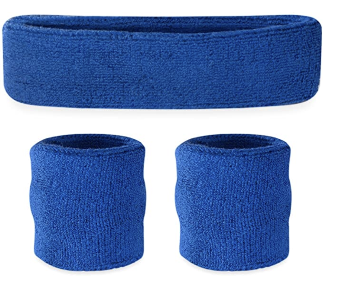 V563-BR-WRISTXHBSET-BLU-184600-00 WRISTBAND & HEADBAND SET Tennis Terry Towelling Cotton Sweat Band Team Gym - Blue - Image 1