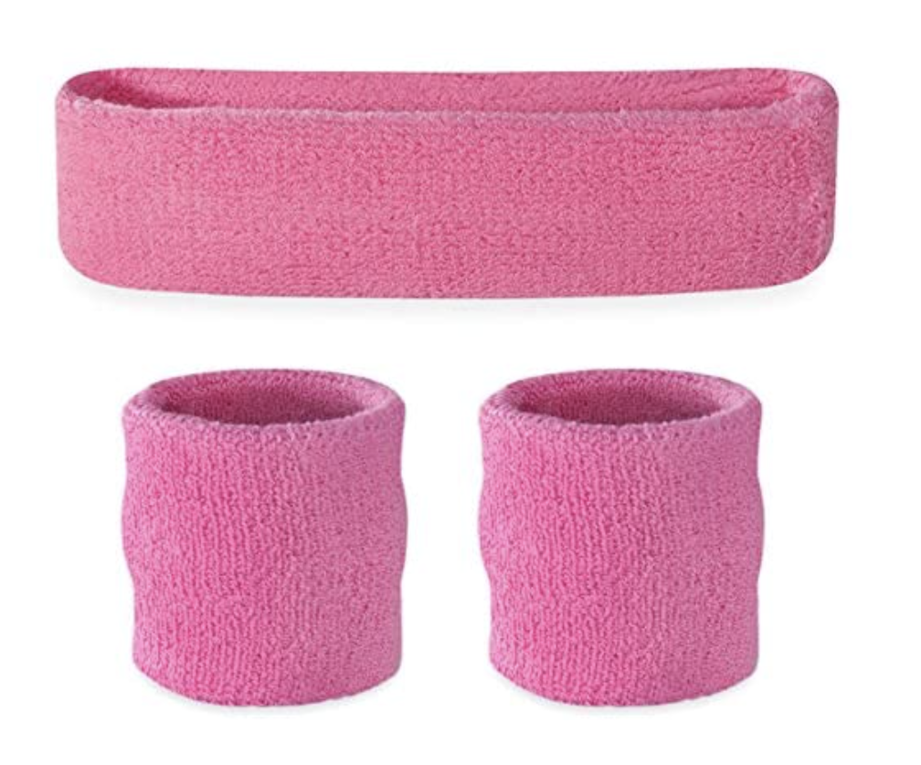 V563-BR-WRISTXHBSET-LTPNK-184608-00 WRISTBAND & HEADBAND SET Tennis Terry Towelling Cotton Sweat Band Team Gym - Light Pink - Image 1