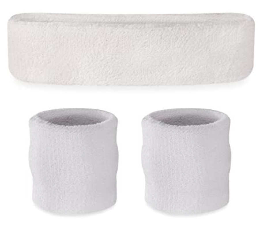 V563-BR-WRISTXHBSET-WHT-184624-00 WRISTBAND & HEADBAND SET Tennis Terry Towelling Cotton Sweat Band Team Gym - White - Image 1