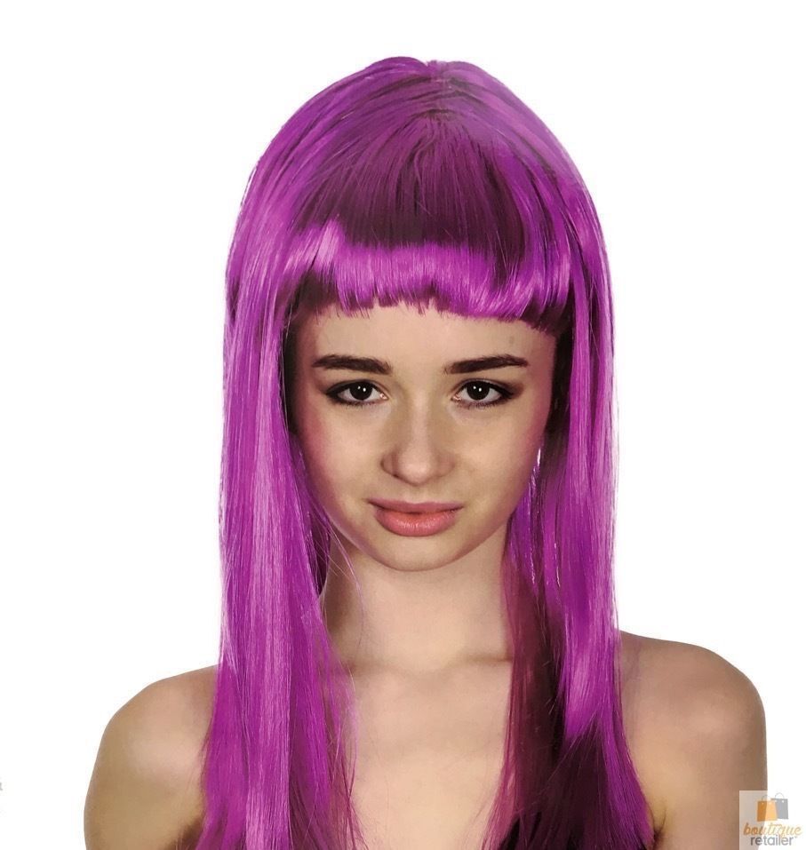 V563-BR-WSLWIG-FUCHSIA_22455-184268-00 LONG WIG Straight Party Hair Costume Fringe Cosplay Fancy Dress 70cm Womens - Fuchsia (22455) - Image 1