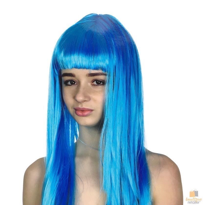 V563-BR-WSLWIG-LBLU_22459-185692-00 LONG WIG Straight Party Hair Costume Fringe Cosplay Fancy Dress 70cm Womens - Light Blue (22459) - Image 1
