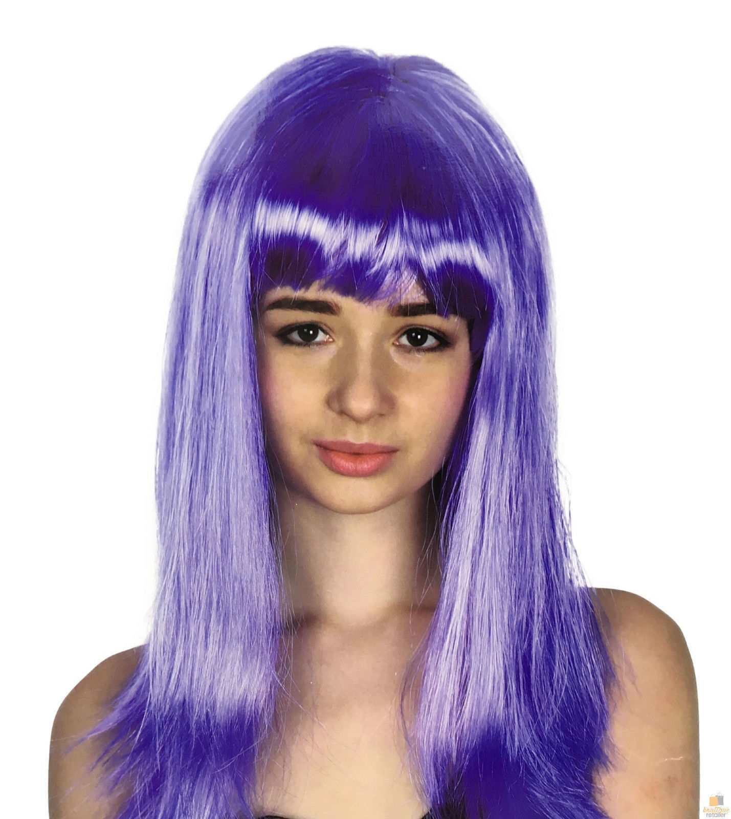V563-BR-WSLWIG-PRPLE_22456-185698-00 LONG WIG Straight Party Hair Costume Fringe Cosplay Fancy Dress 70cm Womens - Purple (22456) - Image 1