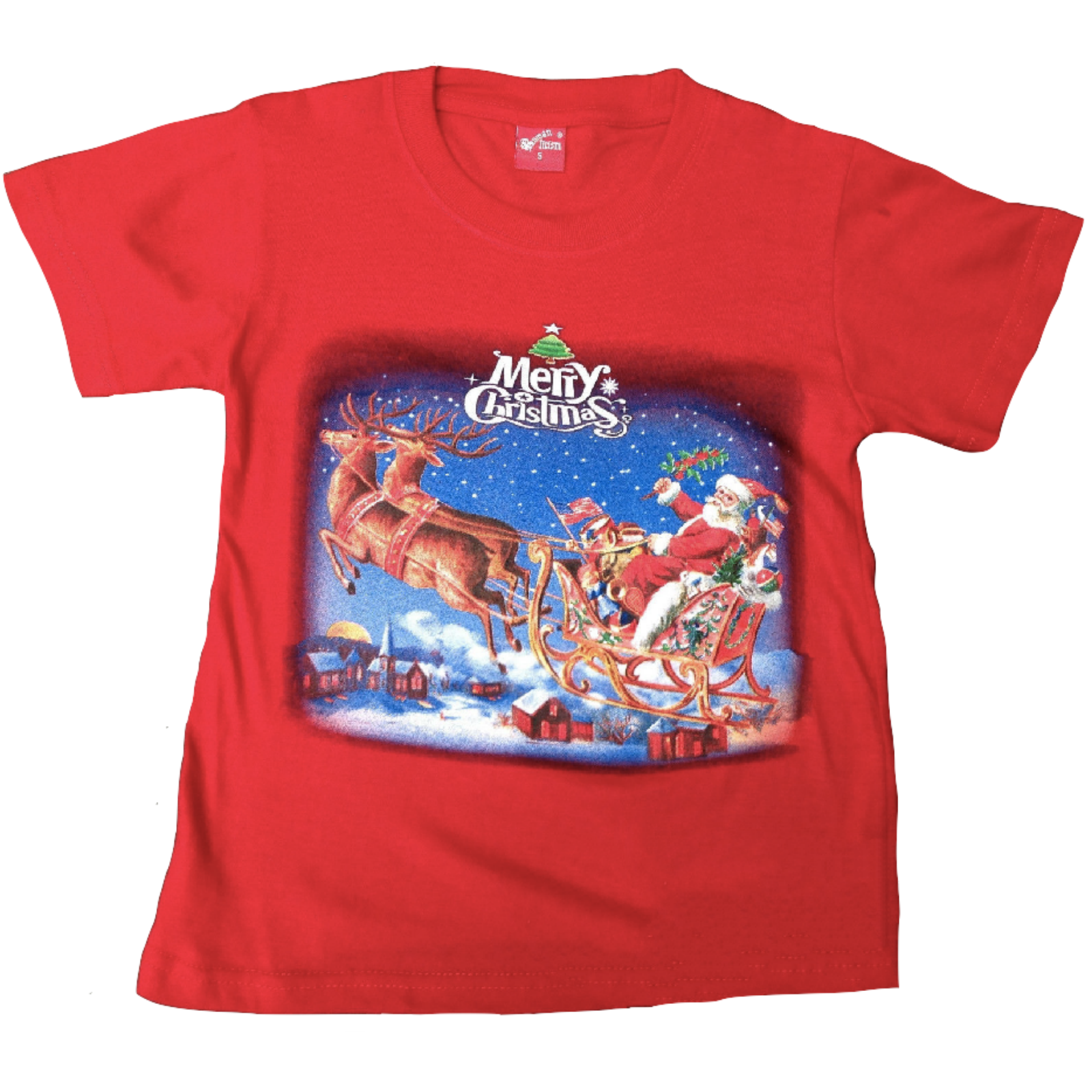 V563-BR-XMAS-SHRT-RED-XL-202503051745-00 100% Cotton Kids Christmas T Shirt Xmas Top Santa Red White Party Costume - Red - X-Large (10-12 Years Old) - Image 1