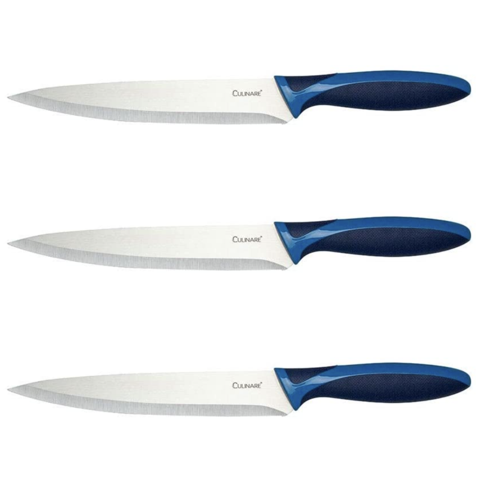 V563-C33014-CARVING-3PC-205000-00 3Pc Set 19.5cm Culinare Stainless Steel Carving Knife With Blue Blade Cover - Image 1