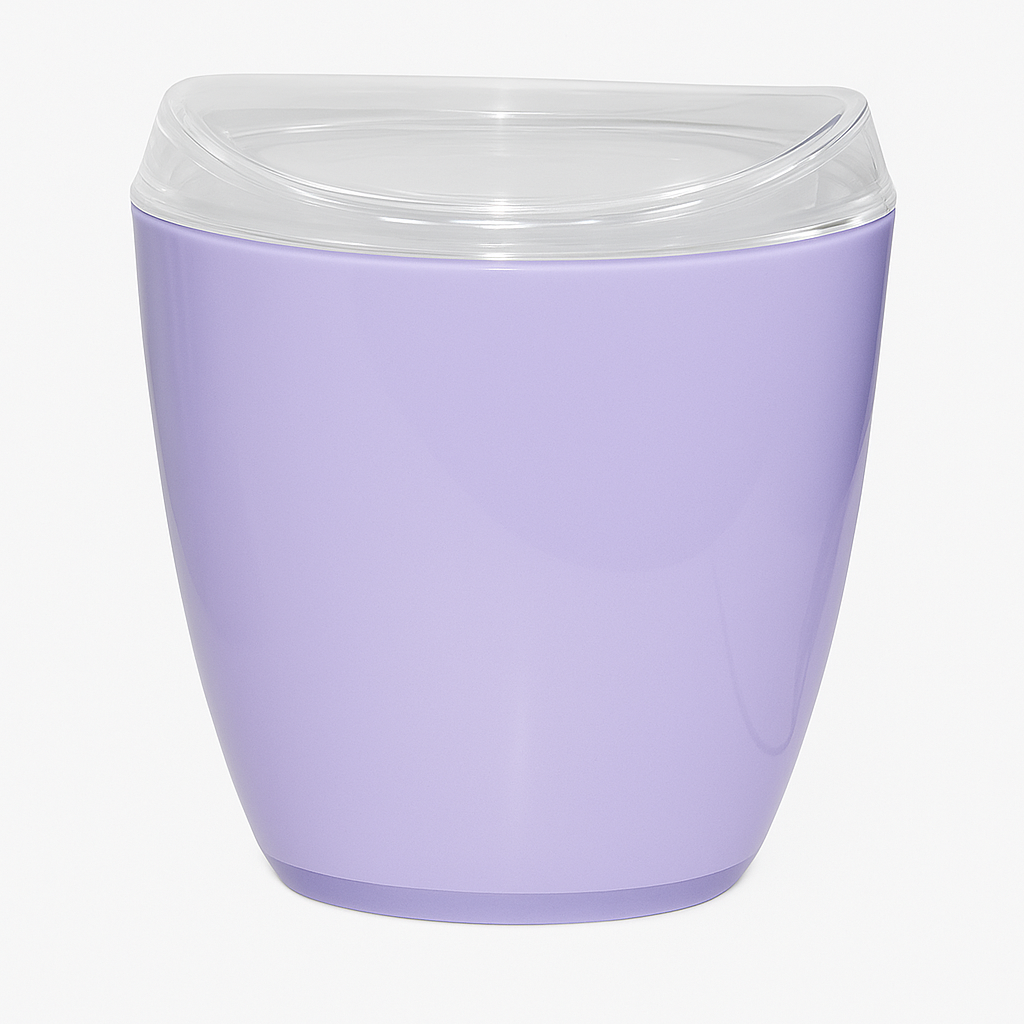 V563-CHB6629BIN-PURPLE-202506241242-00 Oval Swing Top Waste Rubbish Bin Acrylic Lightweight Compact Bathroom Office in Purple - Image 1