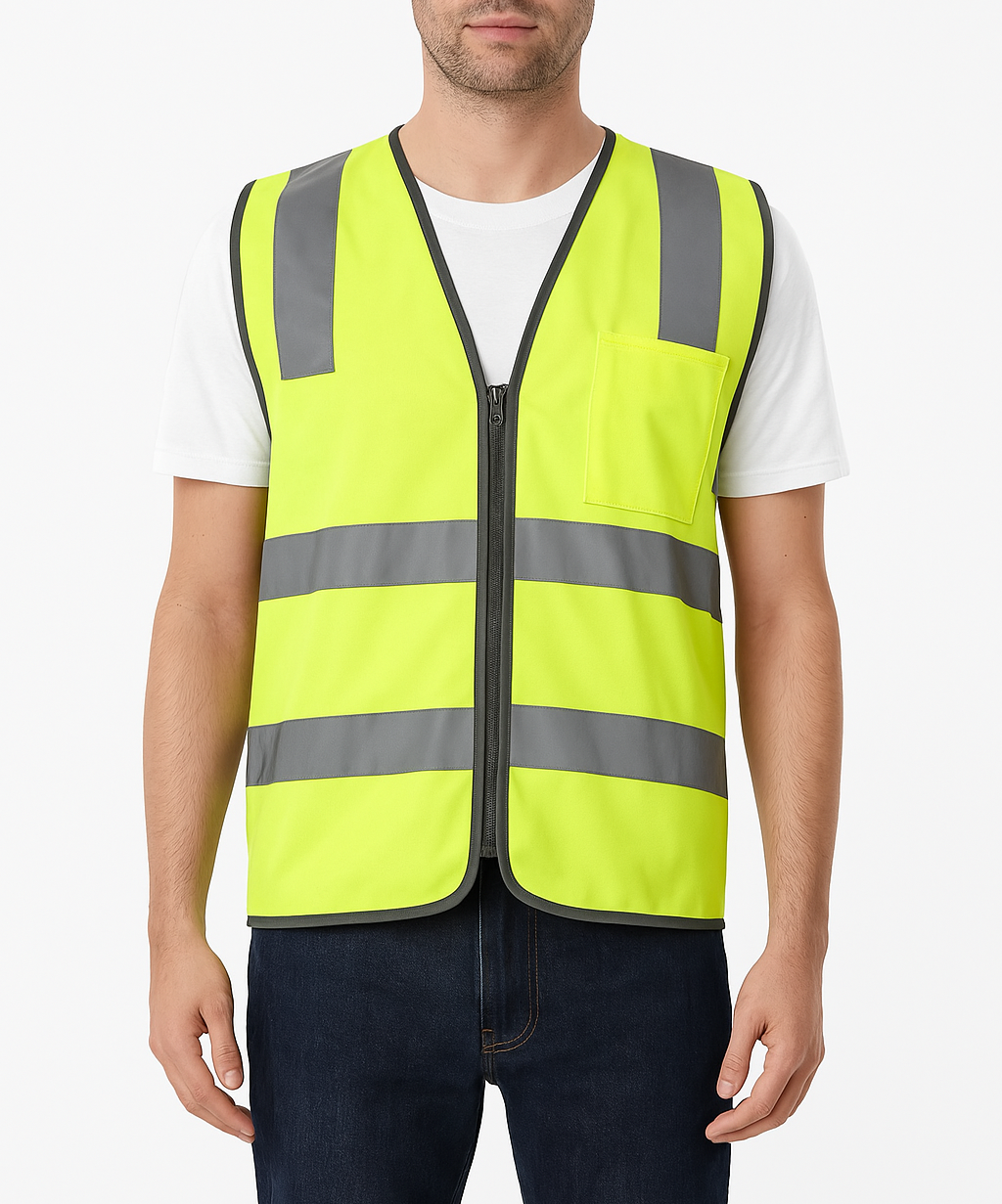 V563-CL-033-YLW-S-202506231240-00 Hi Vis Safety Vest Reflective Tape Zip Up Workwear Pocket High Visibility in Yellow - S - Image 1