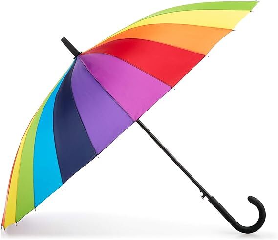 V563-CMA-CURVED_RBW_UMB-120CM-202503051421-00 120cm Diameter RAINBOW UMBRELLA Rain Sun Colourful Parasol Long Shaft - Curved - Image 1