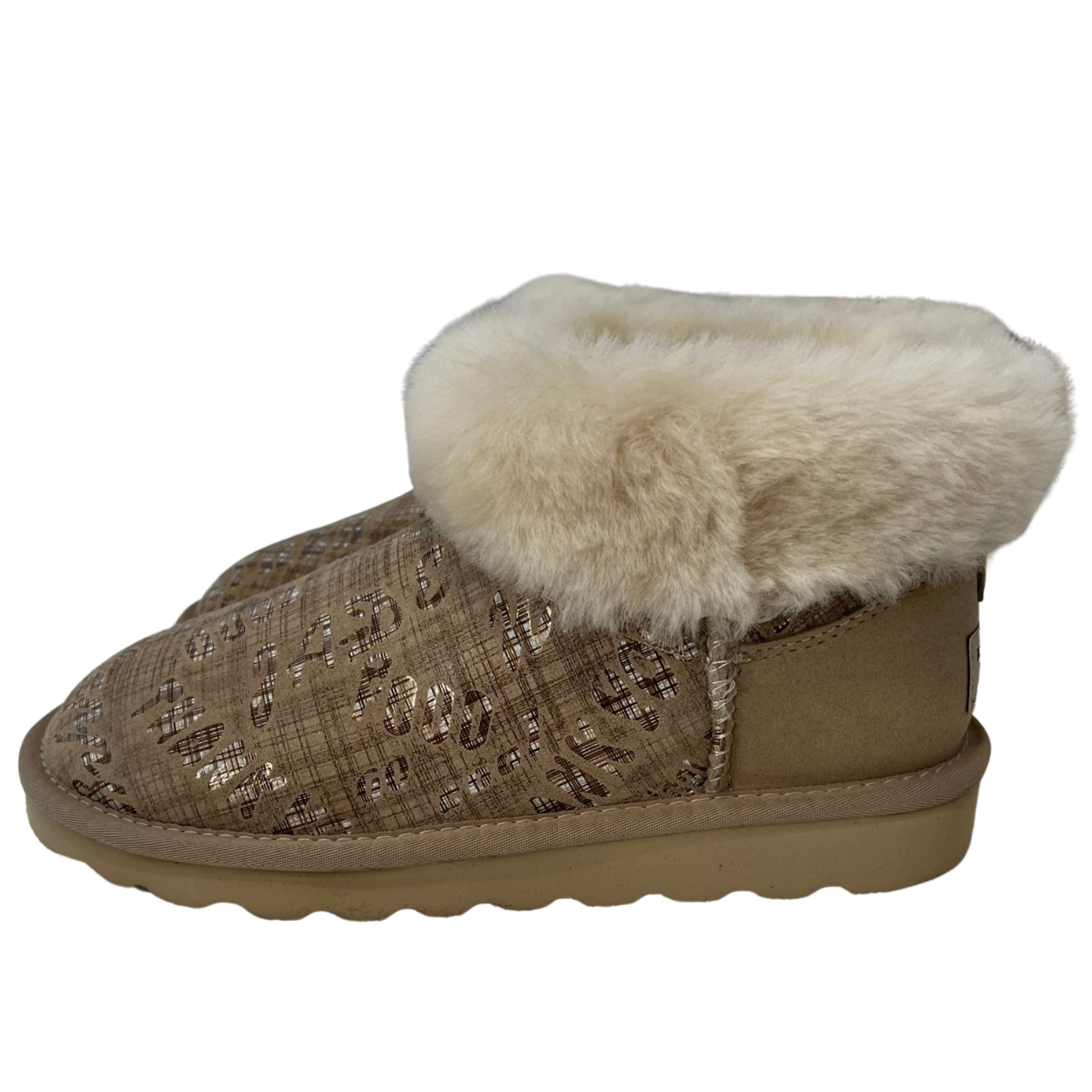 V563-D2390-SAND-6-202506241301-00 Womens Australian Sheepskin Wool Fur Mini UGG Ankle Boots in Gold Sand - 6 - Image 1