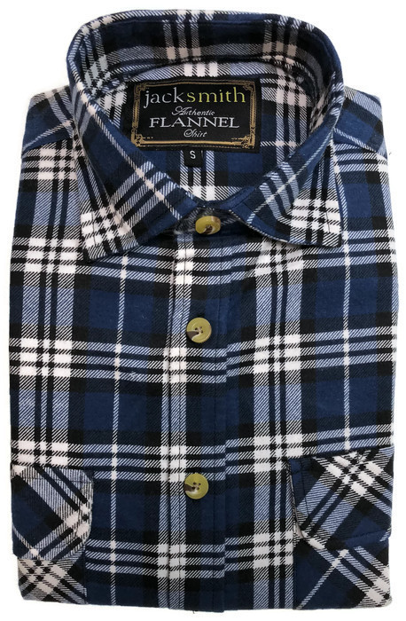 V563-FS-FP18-NAVYCHECK49-S-202503051700-00 Mens Flannelette Shirt 100% Cotton Check Authentic Flannel Long Sleeve Vintage - Navy Check - S - Image 1