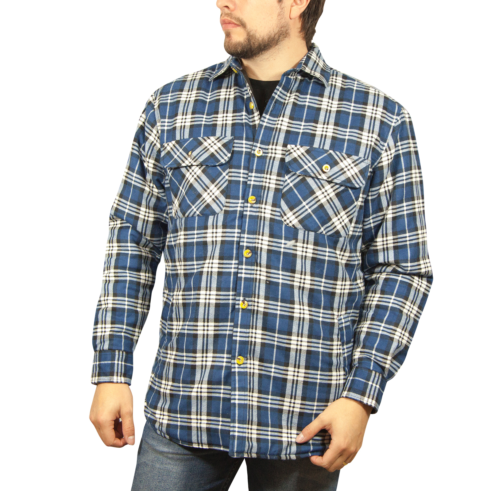 V563-FS-FP22-149-XXL-174834-00 Mens Flannelette Long Sleeve Shirt 100% Cotton Check - Full Placket - Spanish Blue - XXL - Image 1