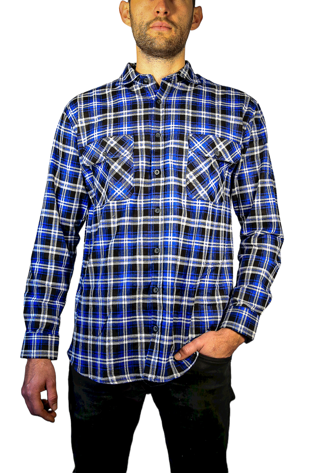 V563-FS-FP22-45-9XL-202503051931-00 Mens 100% Cotton Flannelette Shirt Long Sleeve Check Authentic Flannel - Denim - 9XL - Image 1