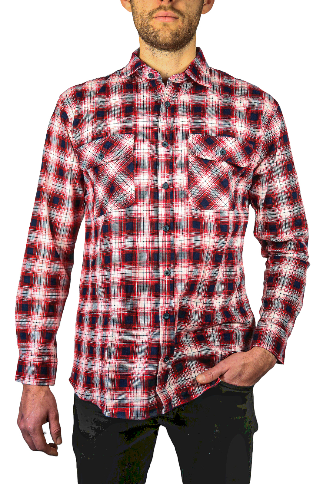 V563-FS-FP22-49-2XL-202503051606-00 Mens 100% Cotton Flannelette Shirt Long Sleeve Check Authentic Flannel - Red/Navy - XXL - Image 1