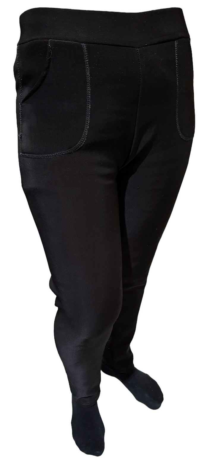 V563-FURLEGGINGS-PLAINBLK-M_L-202502270910-00 Ladies Fur Lined Thermal Leggings Womens Warm Winter Pants Stretch Skinny Leg - M/L - Image 1