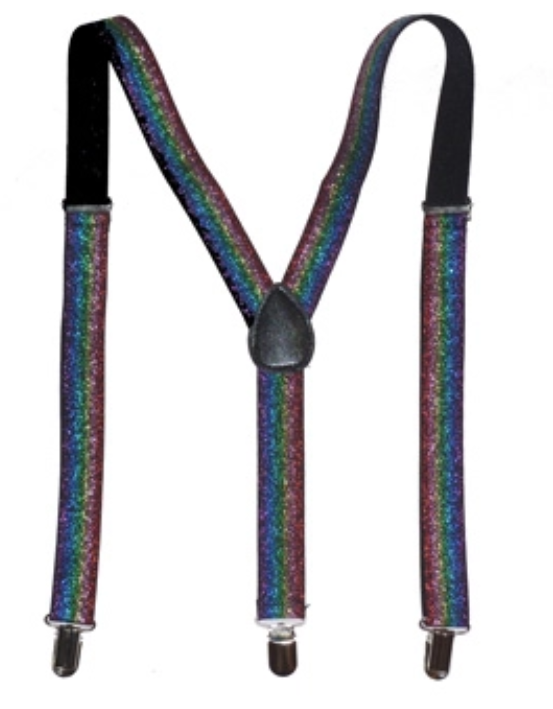 V563-GLITRSUSPENDERS-RNBWGLIT-184657-00 GLITTER SPARKLE SUSPENDERS Braces Clipon Elastic Y-Back Slim Adjustable - Rainbow (Glitter) - Image 1