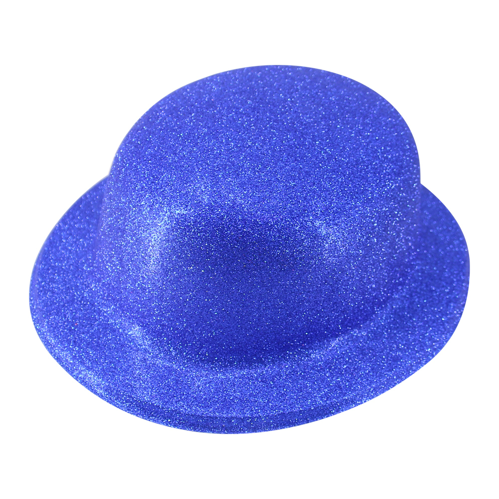 V563-GLTRBWLRHAT-BLUE-202503052045-00 GLITTER BOWLER HAT Fancy Party Plastic Costume Cap Fun Dress Up Sparkle - Blue - Image 1