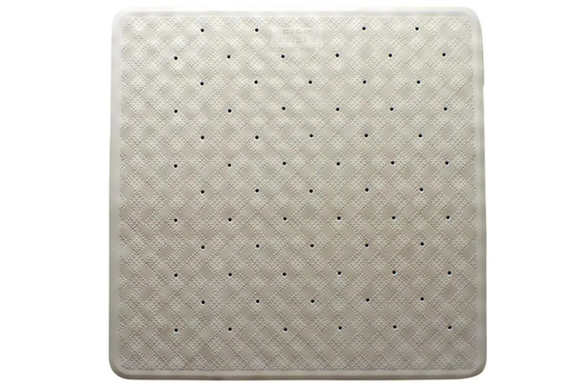 V563-GTRUBERBEIG-SHW-205035-00 Square Anti Slip Loofah Shower Rug Non Slip Bathroom Bath Mat Water Drains Beige - Image 1