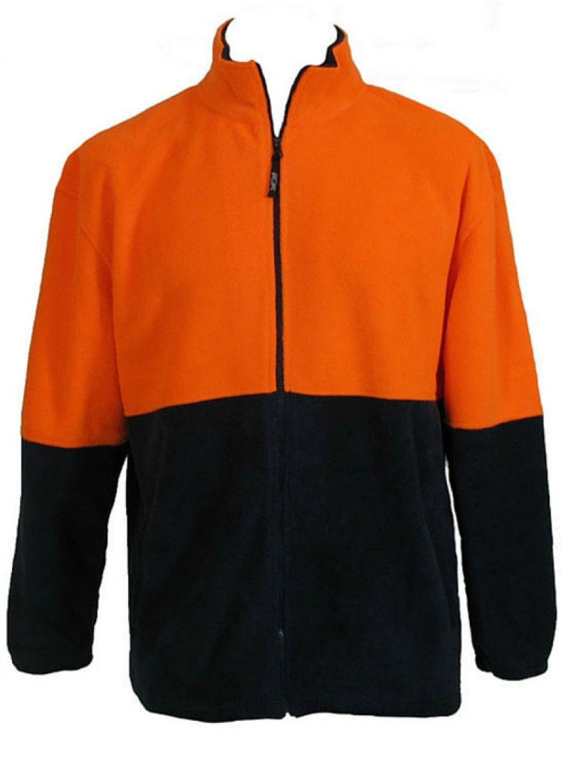 V563-HIVIS-FZWB-ORNG-3XL-202503051746-00 HI VIS POLAR FLEECE Jumper Full Zip Safety Workwear Fleecy Jacket Unisex - Orange - 3XL - Image 1