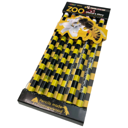 V563-HONEYBEE-PNCL-12SETS-202503051516-00 72pcs ZOO Animal Pencil Set Jungle Kids Party Favours - Honeybee - Image 1