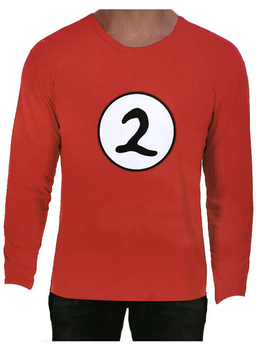 V563-JD-12202-L-202503052025-00 Adult Cat In The Hat Thing 2 Long Sleeve Red Top Costume Book Week - L - Image 1