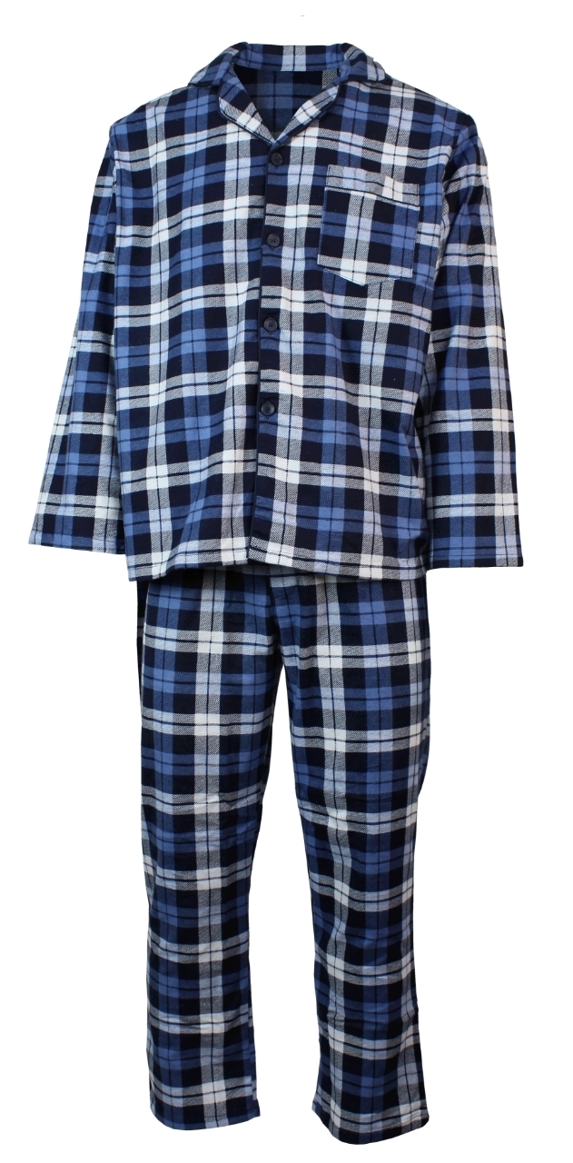 V563-JSPJ38-45-4XL-202503051430-00 Mens Plus Size Flannelette Pyjamas 100% Cotton PJs Set Top Pants in Blue Check - 4XL - Image 1