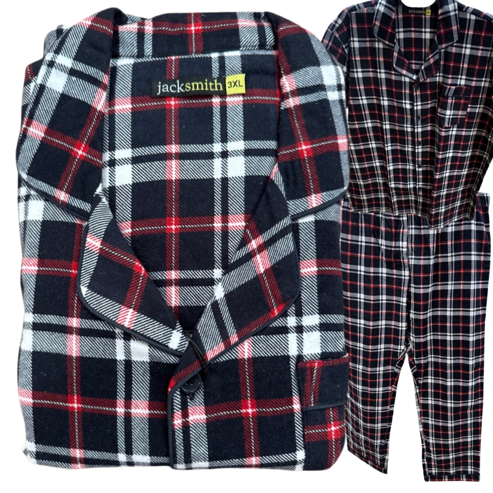 V563-JSPJ38-90-3XL-202503051426-00 Mens Plus Size Flannelette Pyjamas 100% Cotton PJs Set Top Pants in Red Check - 3XL - Image 1