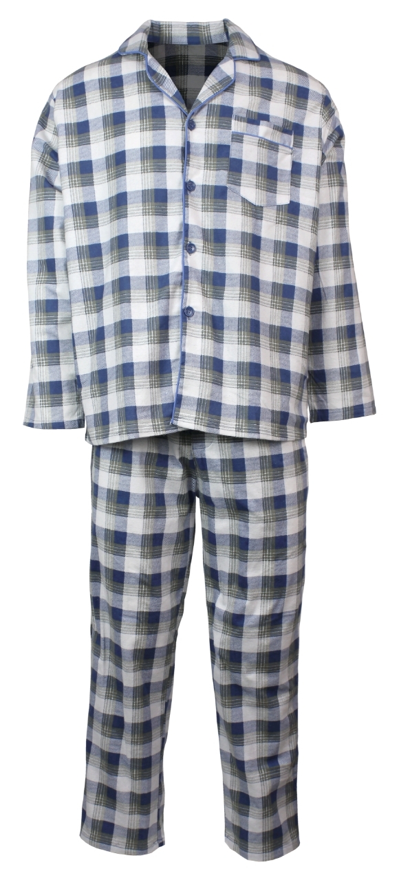 V563-JSPJ4-42-S-202503051821-00 Mens Flannelette Pyjama Set Sleepwear Soft 100% Cotton PJs Two Piece - Light Blue Check - S - Image 1