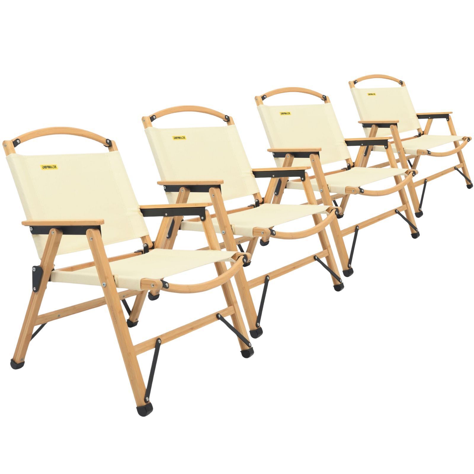 V563-MD019M-NW_4X-202505071416-00 4x Bamboo Canvas Foldable Outdoor Camping Chair Wooden Picnic Park - Khaki/Beige - Image 1