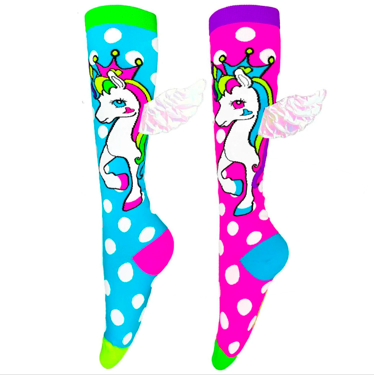 V563-MM050-T-202506020826-00 MADMIA Flying Unicorn Toddler Long Knee High Socks - Girl's Pair - Pink/Blue - Image 1