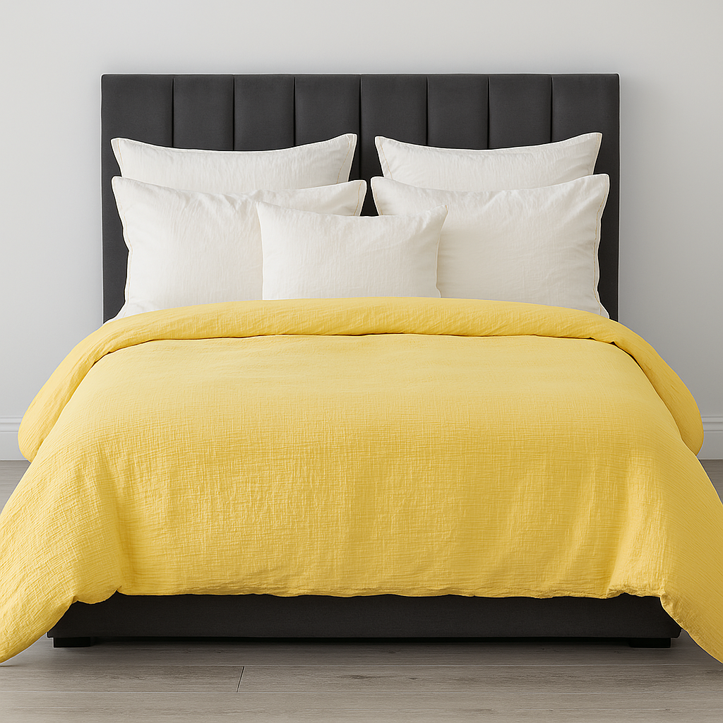 V563-MUSLIN_DVT_YLW-DOUBLE-202507251215-00 100% Cotton Muslin Duvet Quilt Cover Set w/ 2 Pillow Cases in Yellow - Double - Image 1