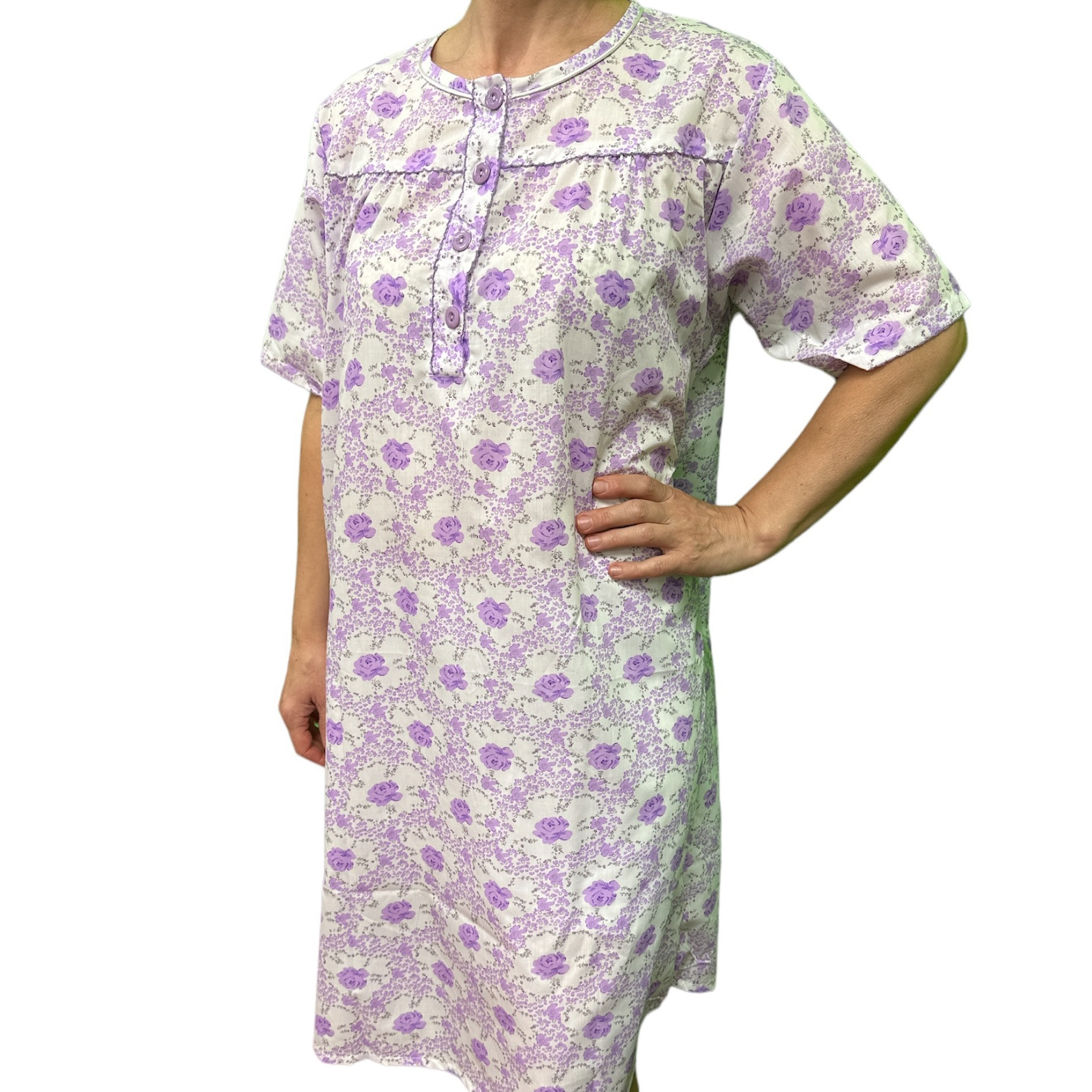 V563-NI-001-LILAC-18-202503051630-00 Womens 100% Cotton Short Sleeve Nightie Gown Night Sleepwear Pyjamas PJ Pajamas - Lilac - 18 - Image 1