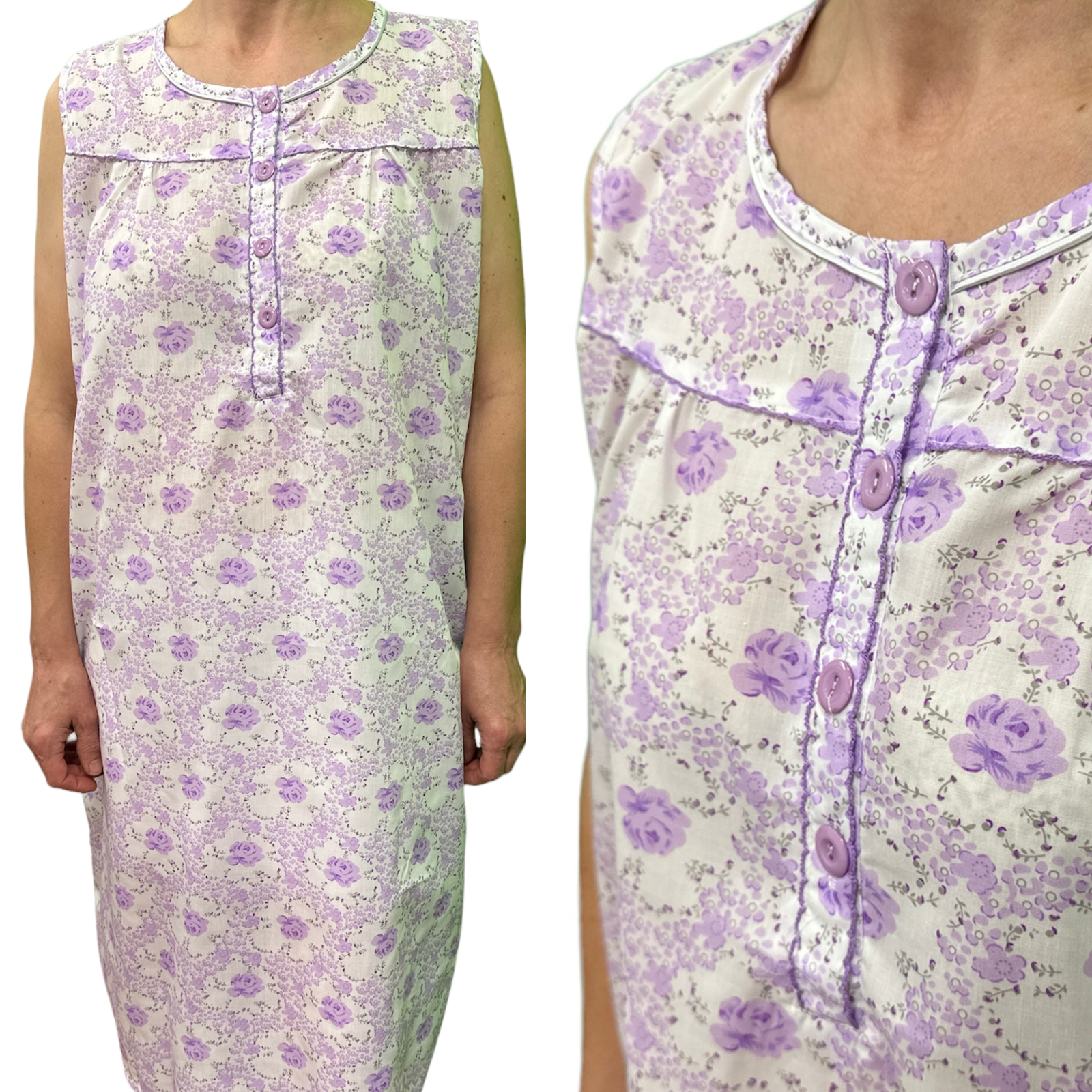 V563-NI-002-LILAC-18-202503030926-00 Womens 100% Cotton Sleeveless Nightie Gown Night Dress Pyjamas PJ Pajamas Sleep - Lilac - 18 - Image 1