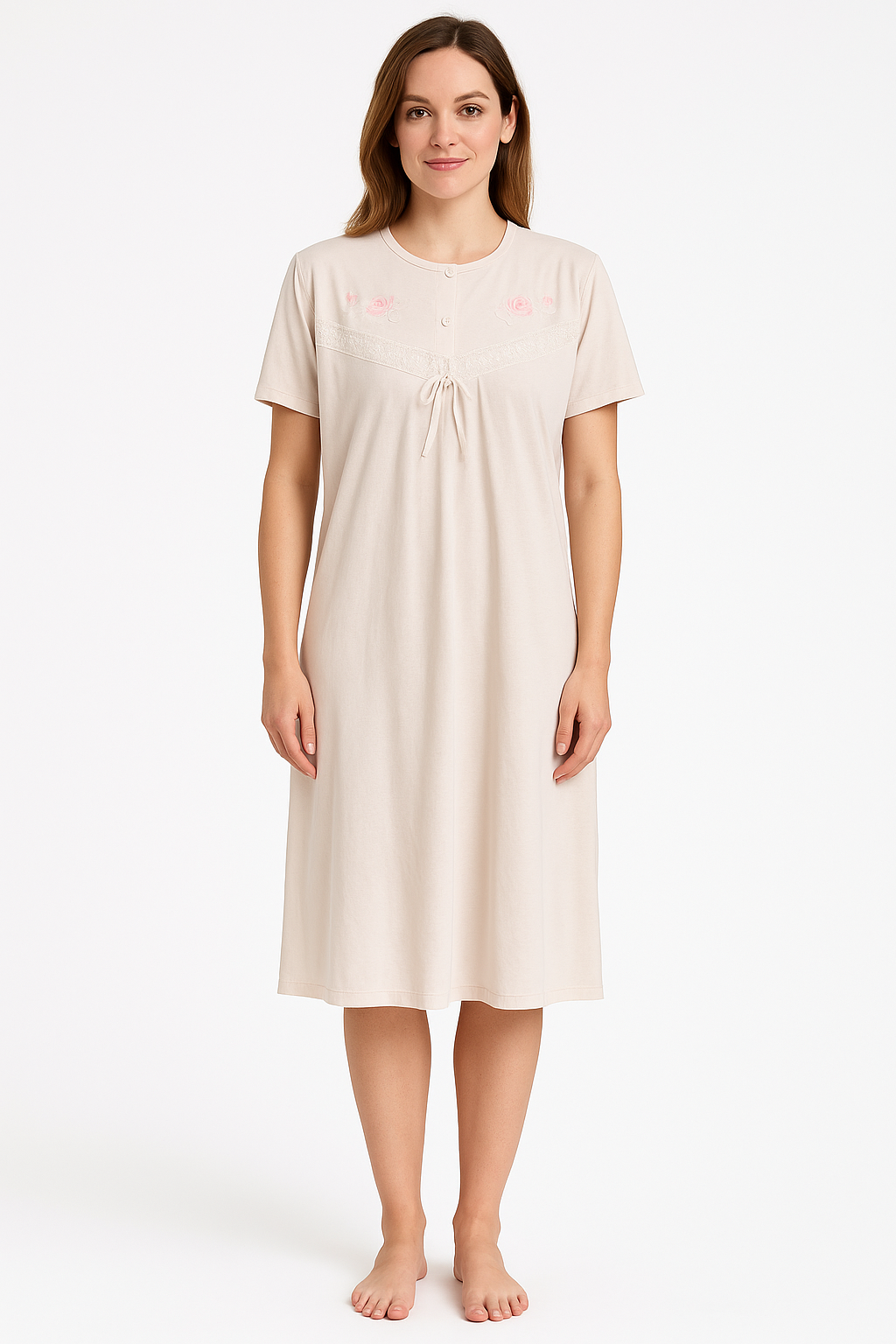 V563-NI-013_PINK_16-202507251225-00 Womens Ladies Cotton Blend Nightie Night Gown Pajamas Pyjamas Sleepwear PJ - Pink - 16 - Image 1