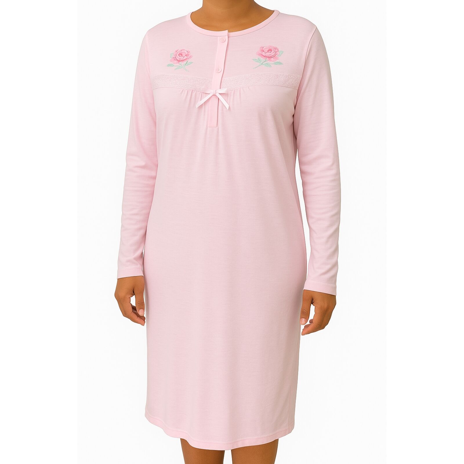 V563-NI-016-PINK-20-202504071440-00 Womens Ladies Cotton Nightie Night Gown Pajamas Pyjamas Sleepwear PJ - Pink - 20 - Image 1
