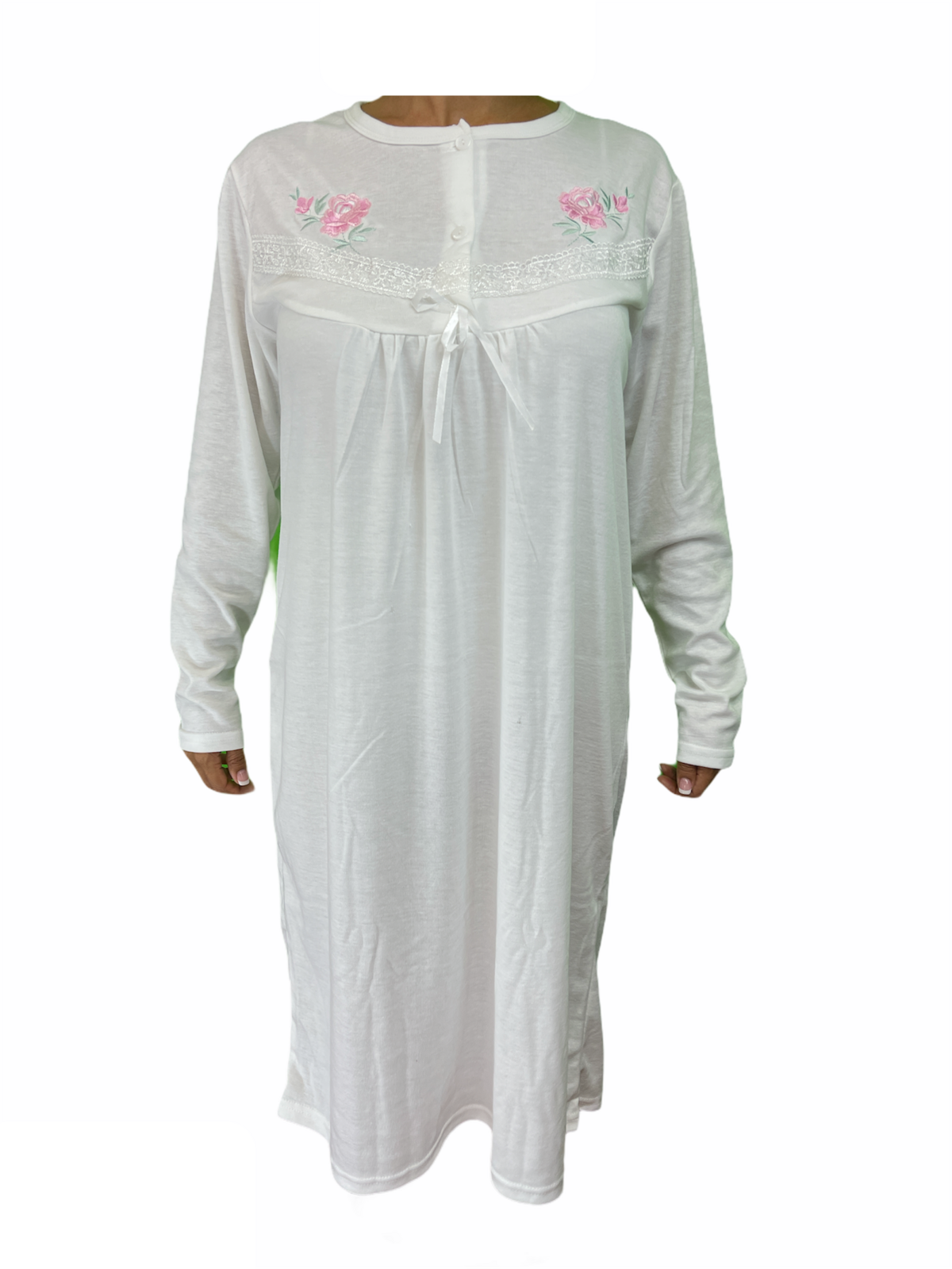 V563-NI-016-WHITE-18-202503051630-00 Womens Ladies Cotton Nightie Night Gown Pajamas Pyjamas Sleepwear PJ - White - 18 - Image 1