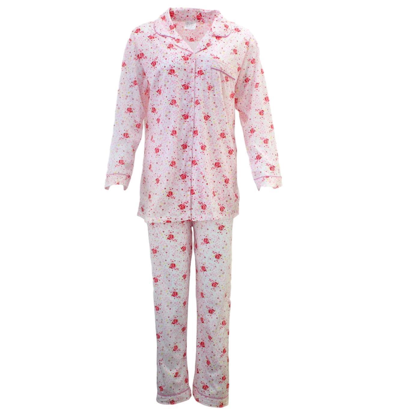 V563-NI-031-PINK-14-202503051845-00 Womens PYJAMAS PJs Set Pajamas Ladies Cotton PJ Womens Long Sleeve Sleepwear - Pink - 14 - Image 1