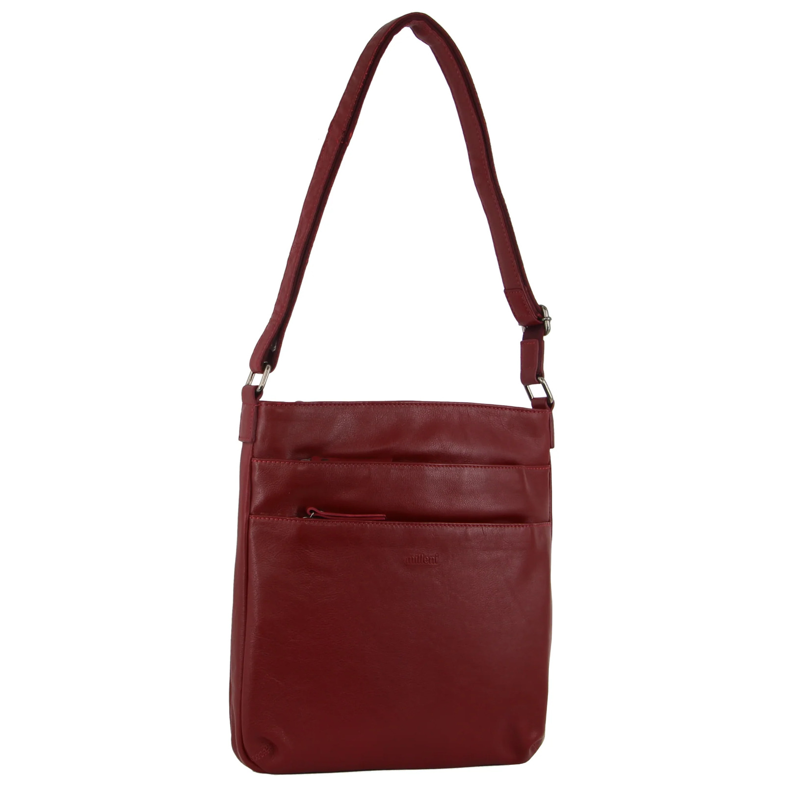 V563-NL2439-RED-140604-00 Milleni Ladies Nappa Leather Zip Closure Cross Body Bag Travel - Red - Image 1