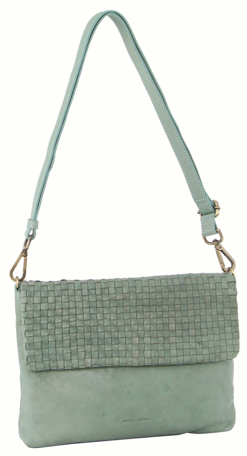 V563-PC-3280-MINT-174288-00 Pierre Cardin Womens Woven Leather Flap Cross-Body Bag/Clutch - Mint Green - Image 1