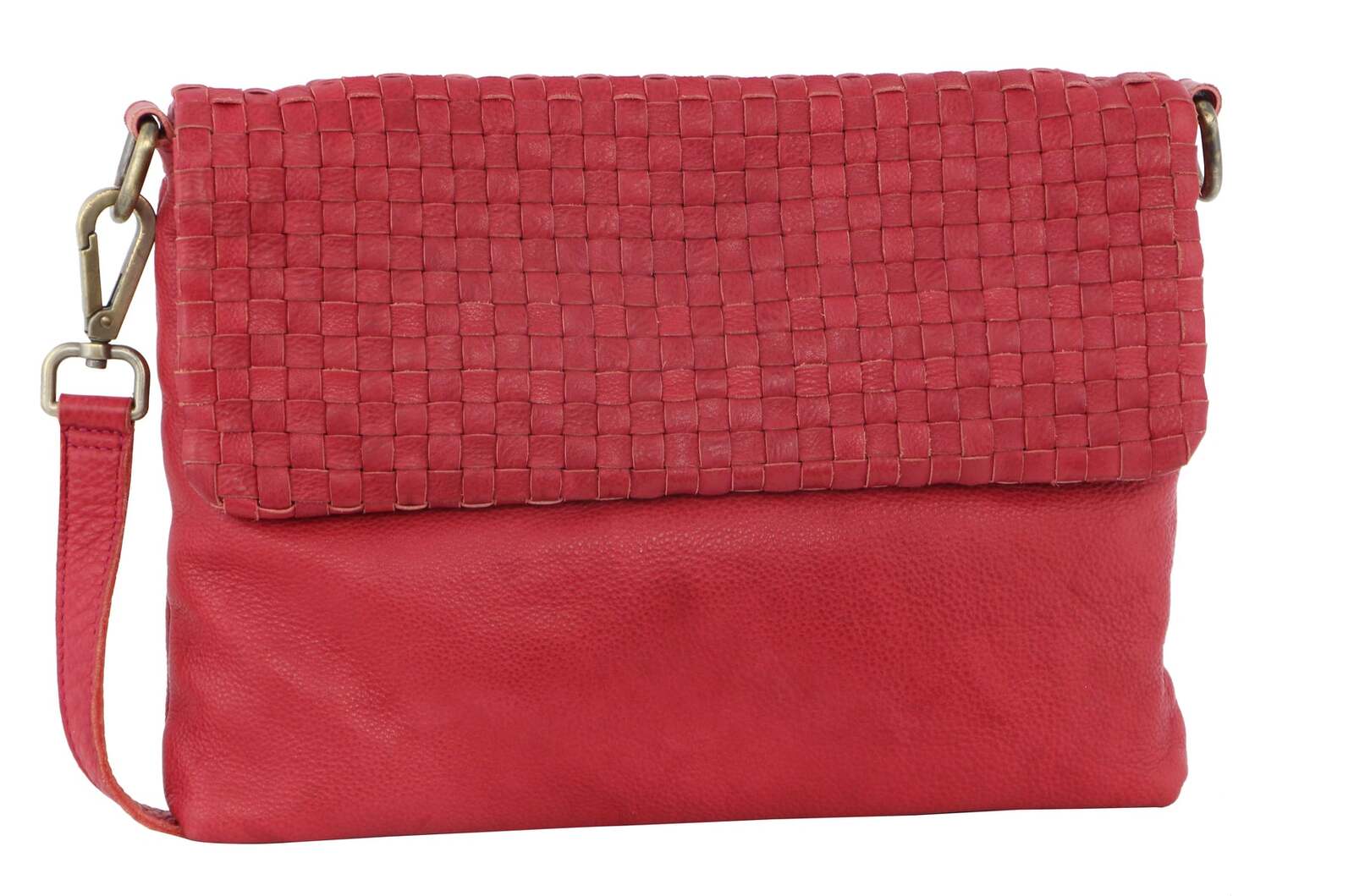 V563-PC-3280-RED-174290-00 Pierre Cardin Womens Woven Leather Flap Cross-Body Bag/Clutch - Red - Image 1