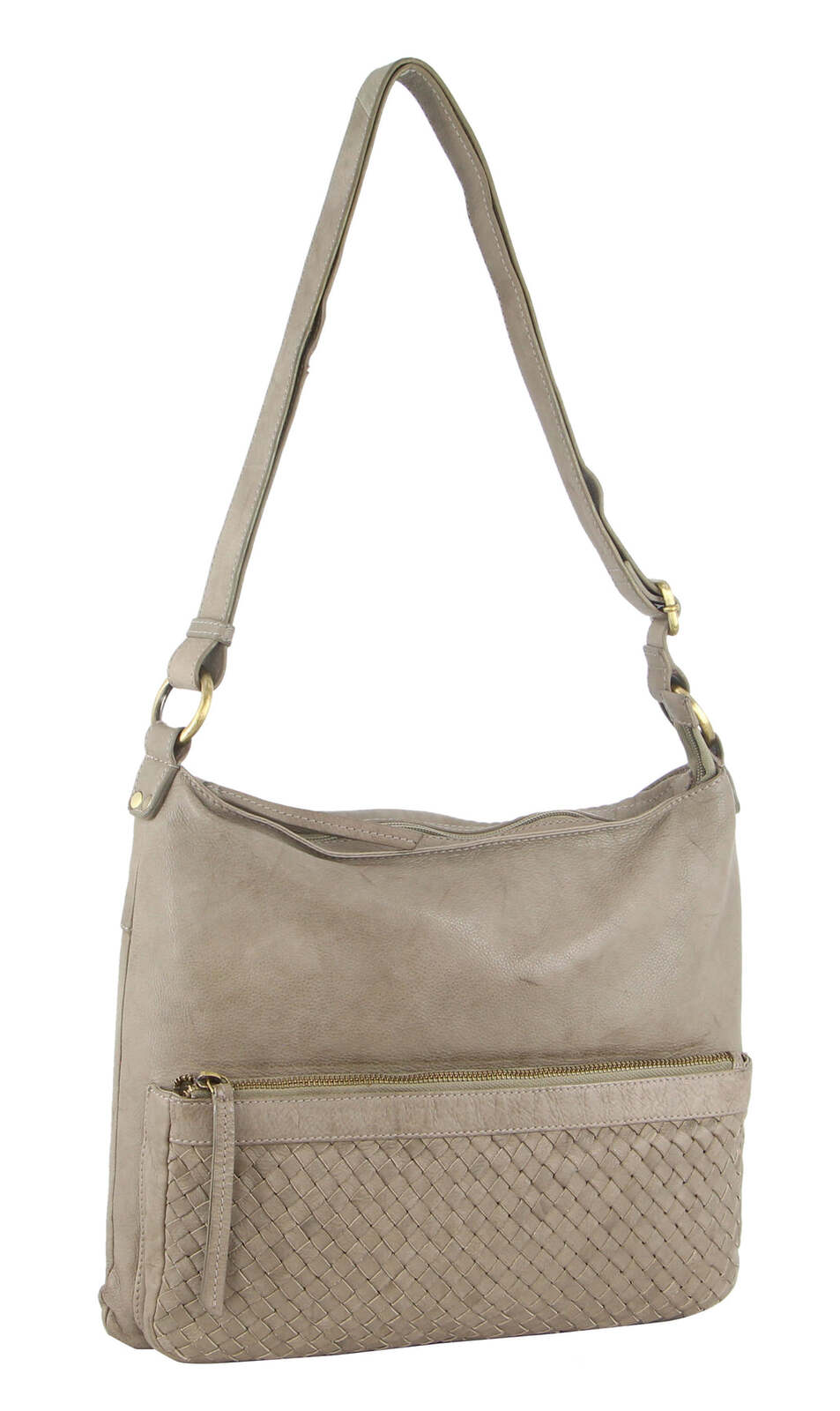 V563-PC-3281-TAUP-174296-00 Pierre Cardin Woven Leather Ladies Cross-Body Bag Handbag - Taupe - Image 1