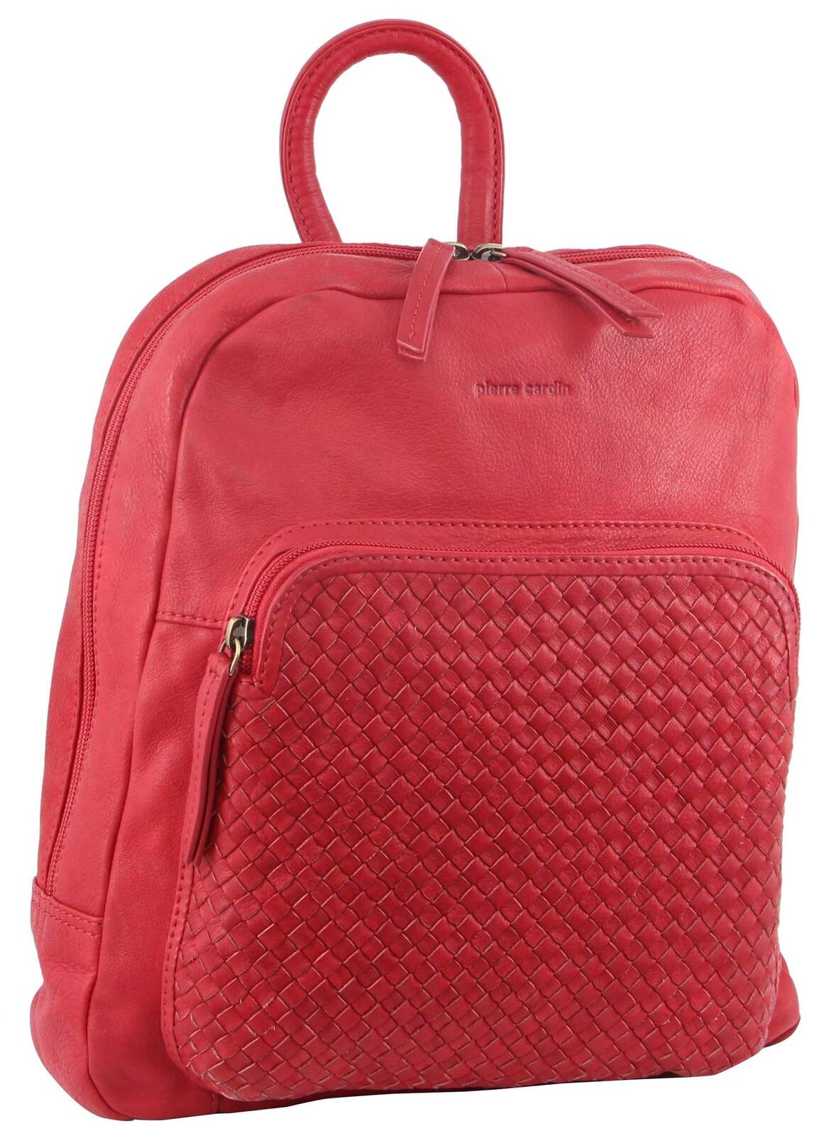 V563-PC-3282-RED-174298-00 Pierre Cardin Womens Woven Soft Leather Backpack Bag Travel Designer - Red - Image 1