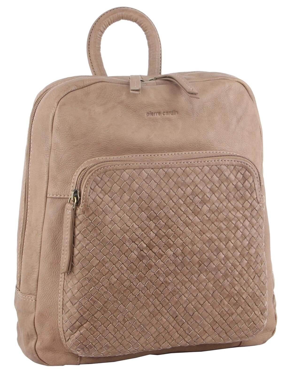 V563-PC-3282-TAUP-174302-00 Pierre Cardin Womens Woven Leather Backpack Bag - Taupe - Image 1