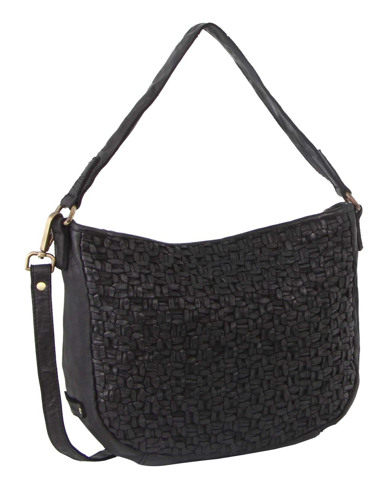 V563-PC-3306-BLACK-174374-00 Pierre Cardin Woven Leather Ladies Cross-Body Bag - Black - Image 1