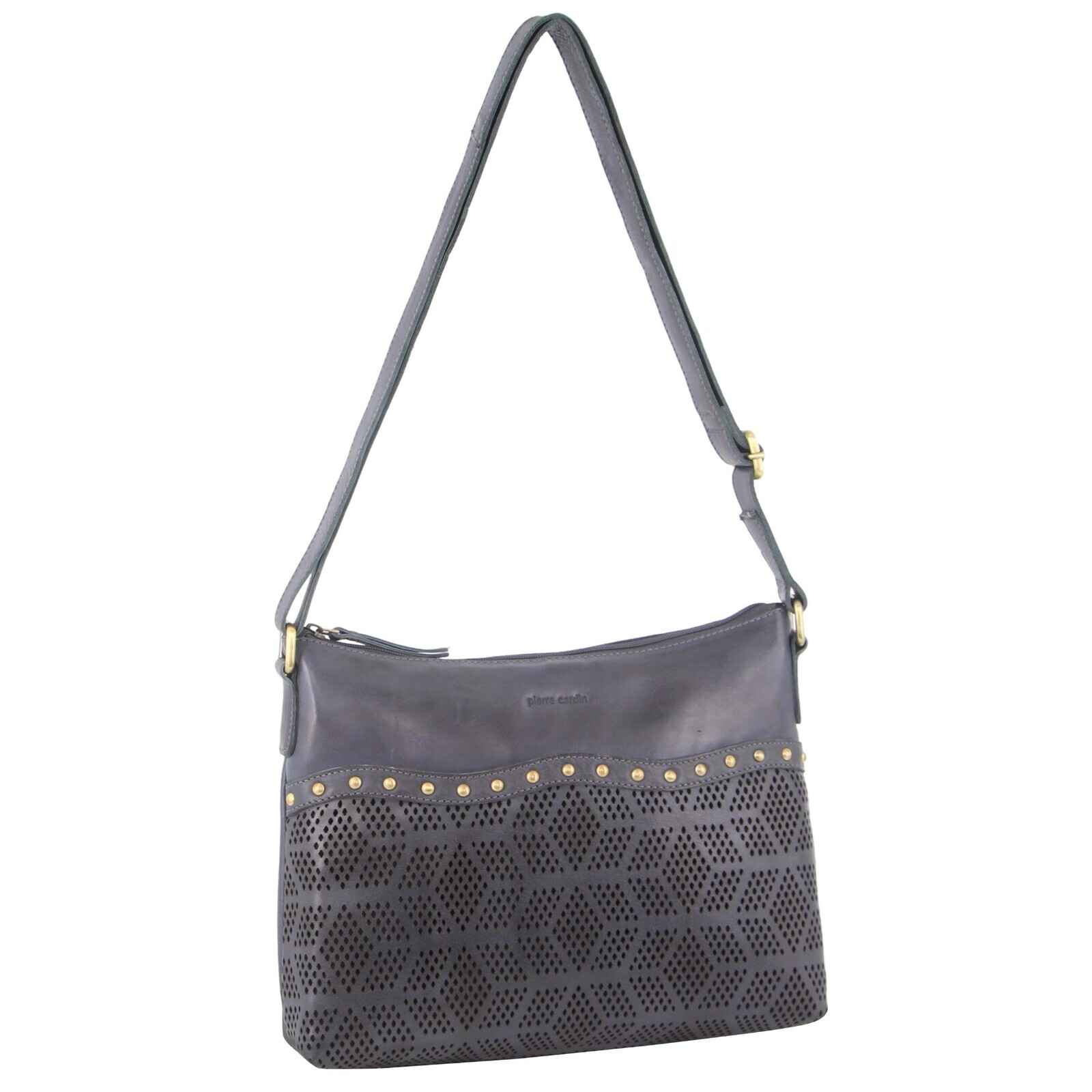 V563-PC-3344-TEAL-174239-00 Pierre Cardin Womens Leather Perforated Cross-Body Bag with stud Detailing - Teal - Image 1